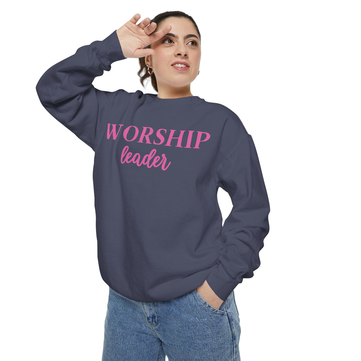 Worship Leader Sweatshirt — Pink Script Church Crewneck