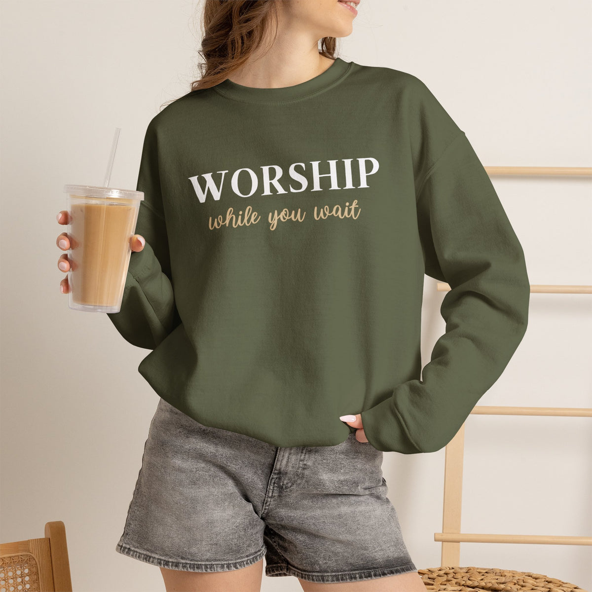 Worship While You Wait | Crewneck Sweatshirt