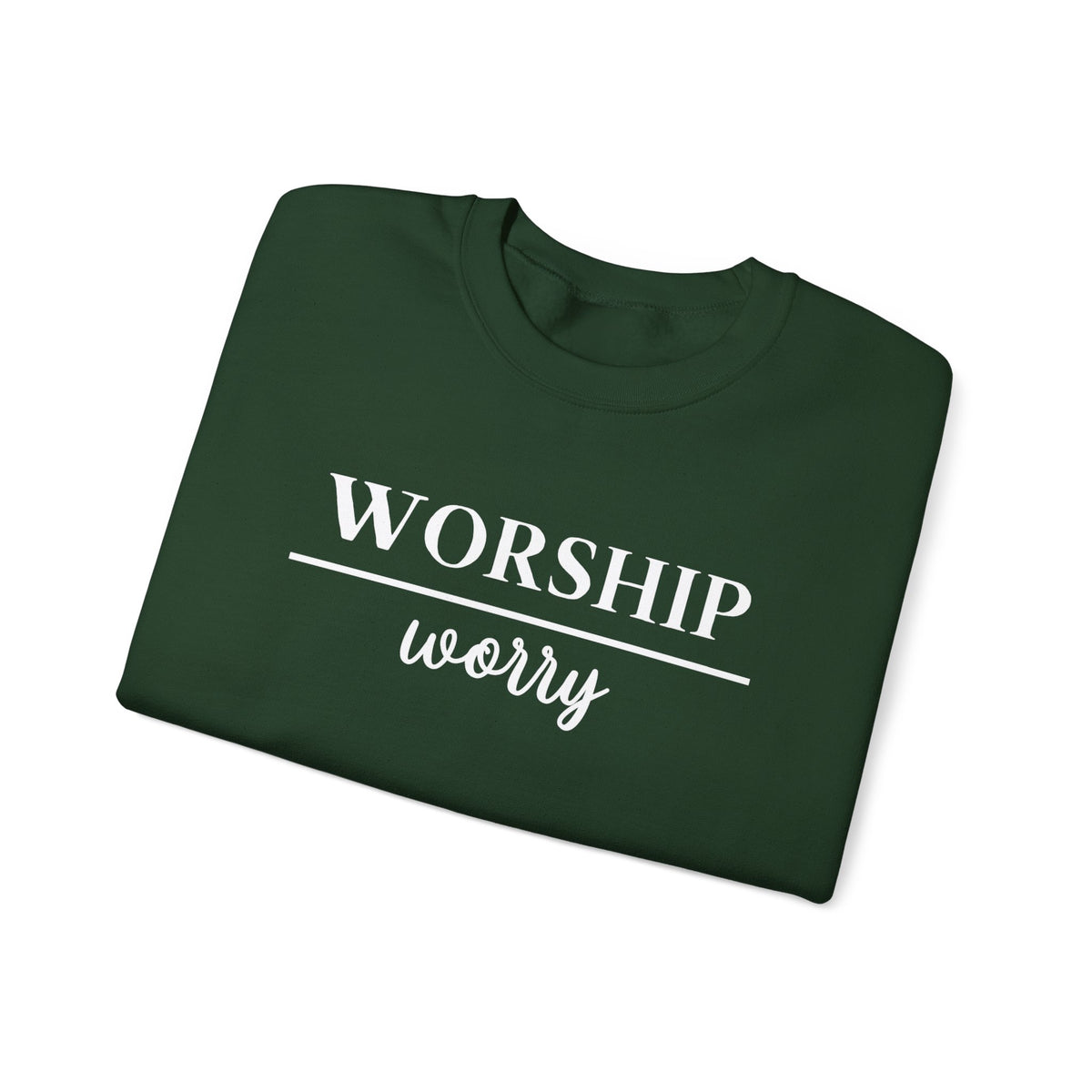 Worship Over Worry Crewneck Sweatshirt — Fall Colors Christian Faith Encouragement Pullover