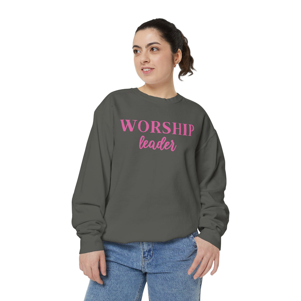 Worship Leader Sweatshirt — Pink Script Church Crewneck