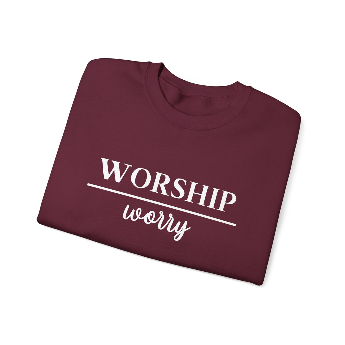 Worship Over Worry Crewneck Sweatshirt — Fall Colors Christian Faith Encouragement Pullover