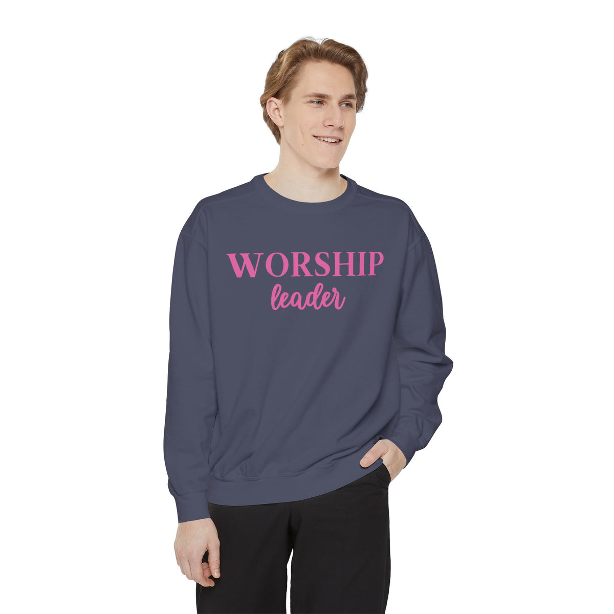 Worship Leader Sweatshirt — Pink Script Church Crewneck