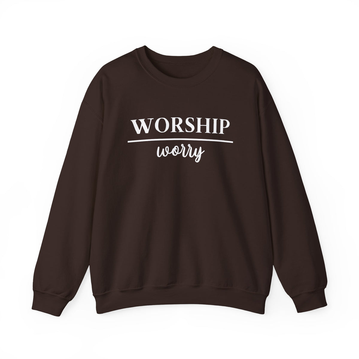 Worship Over Worry Crewneck Sweatshirt — Fall Colors Christian Faith Encouragement Pullover