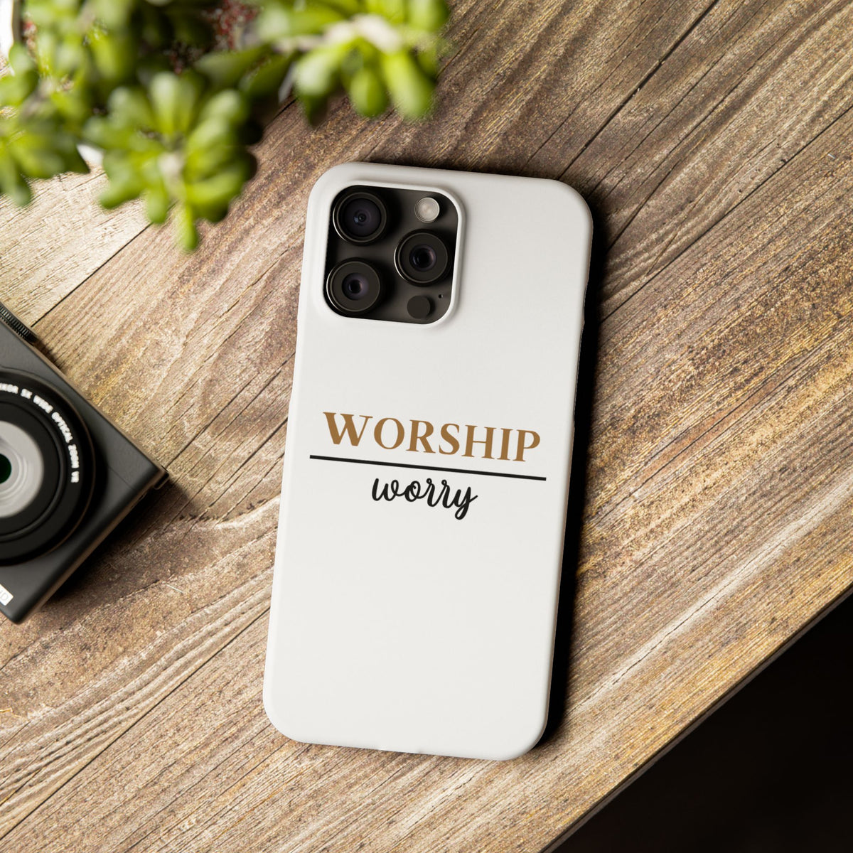 Worship Over Worry Slim Phone Case — Inspirational Christian Scripture Phone Cover