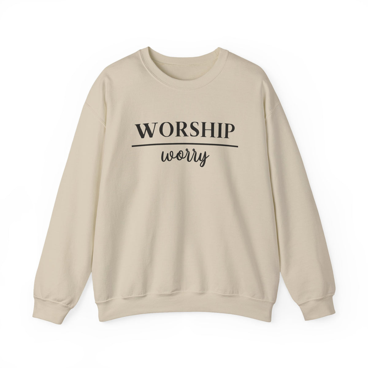 Worship Over Worry Crewneck Sweatshirt — Fall Colors Christian Faith Encouragement Pullover