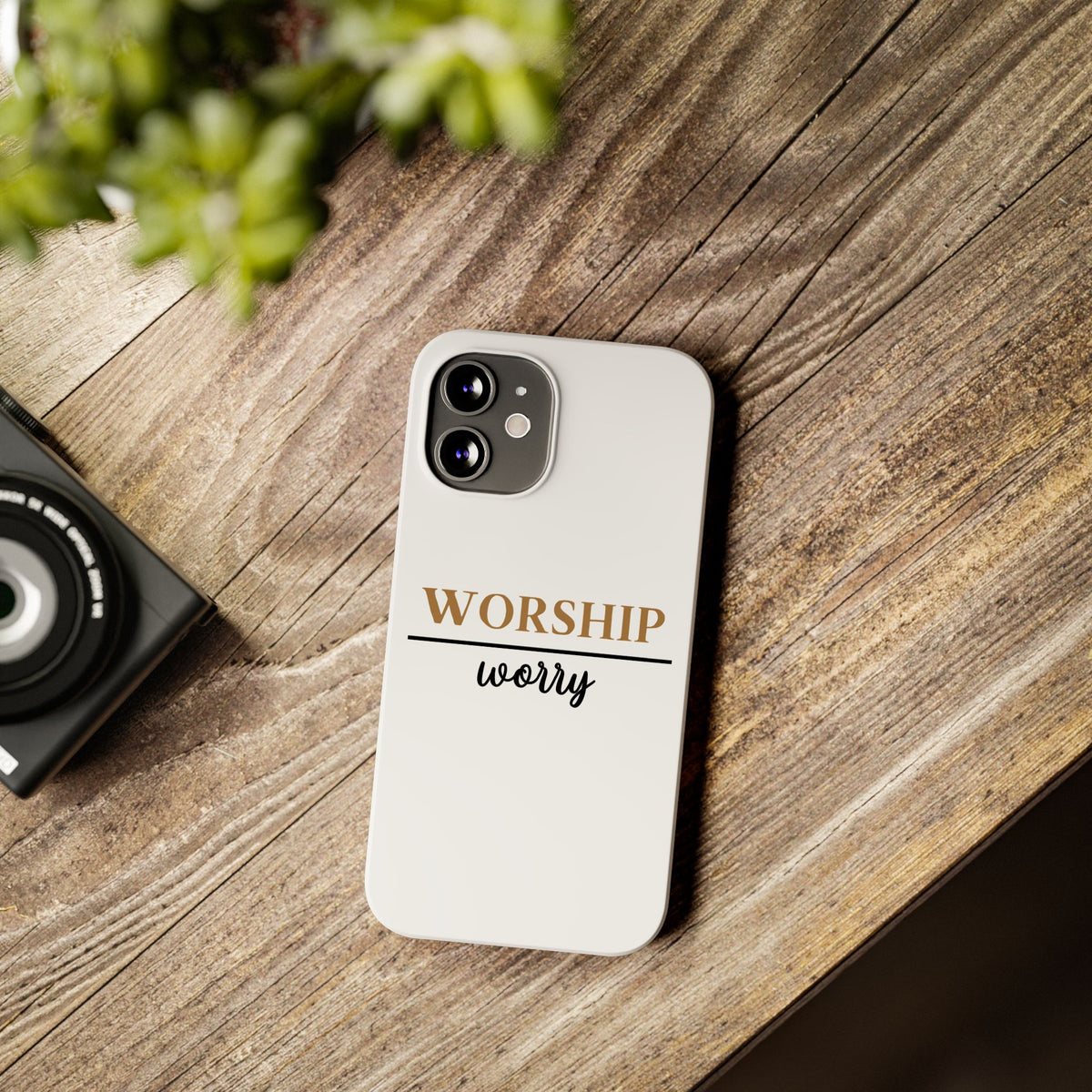 Worship Over Worry Slim Phone Case — Inspirational Christian Scripture Phone Cover