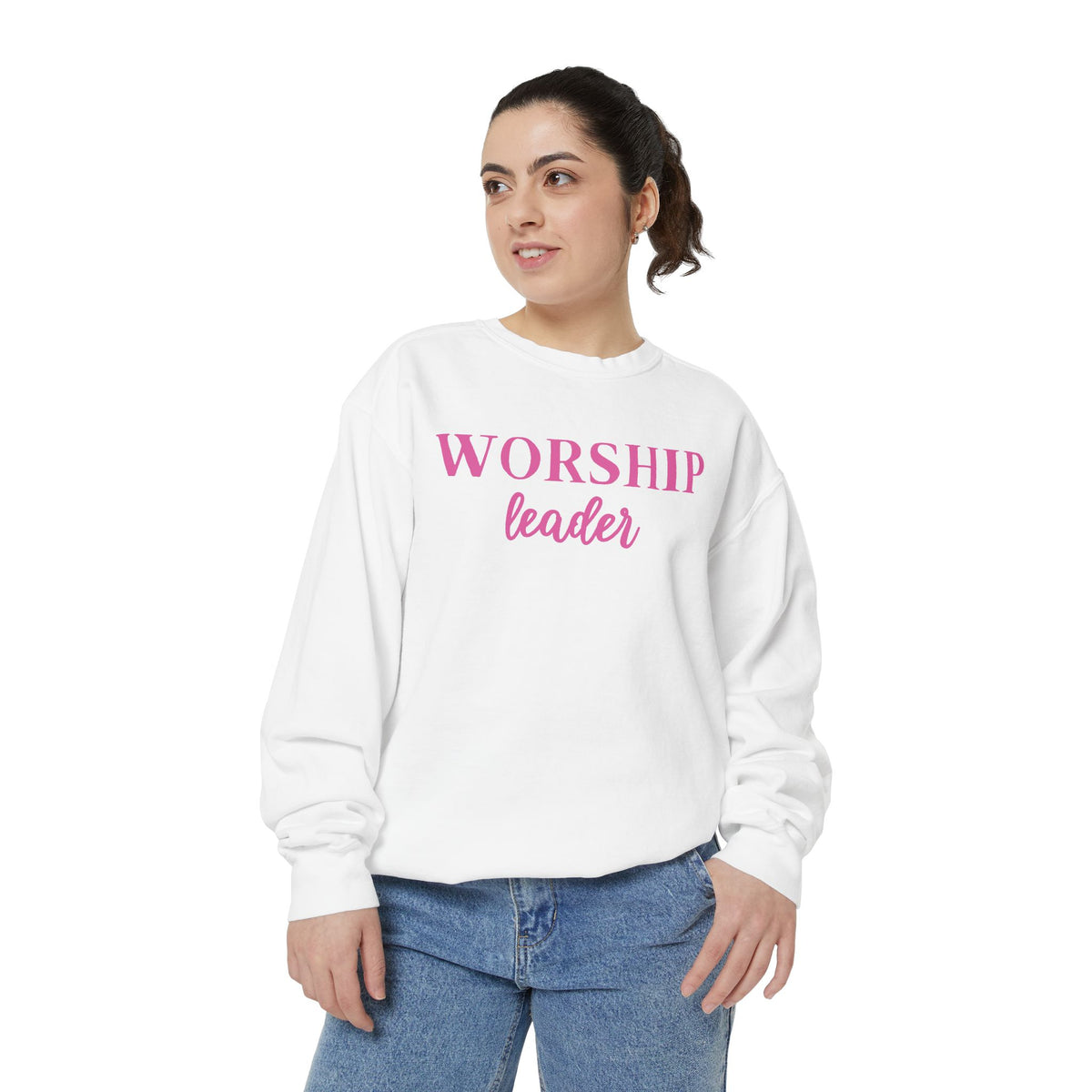 Worship Leader Sweatshirt — Pink Script Church Crewneck