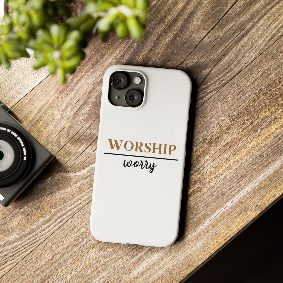 Worship Over Worry Slim Phone Case — Inspirational Christian Scripture Phone Cover