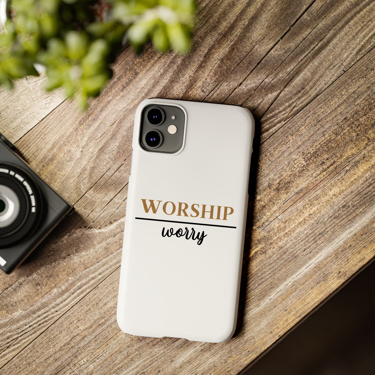 Worship Over Worry Slim Phone Case — Inspirational Christian Scripture Phone Cover