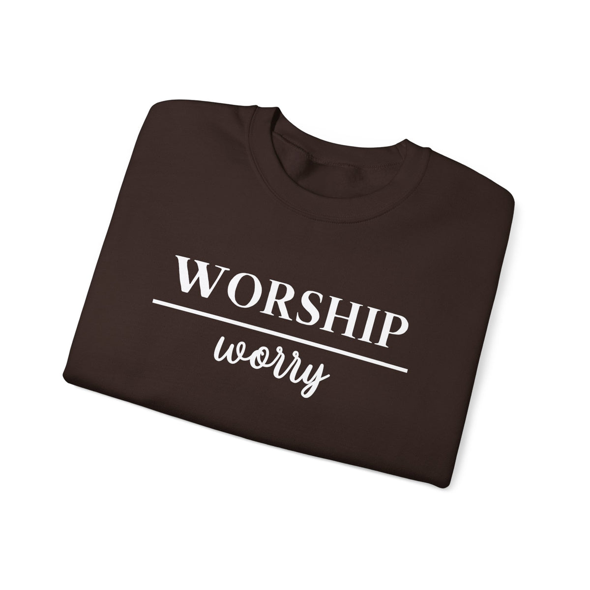 Worship Over Worry Crewneck Sweatshirt — Fall Colors Christian Faith Encouragement Pullover