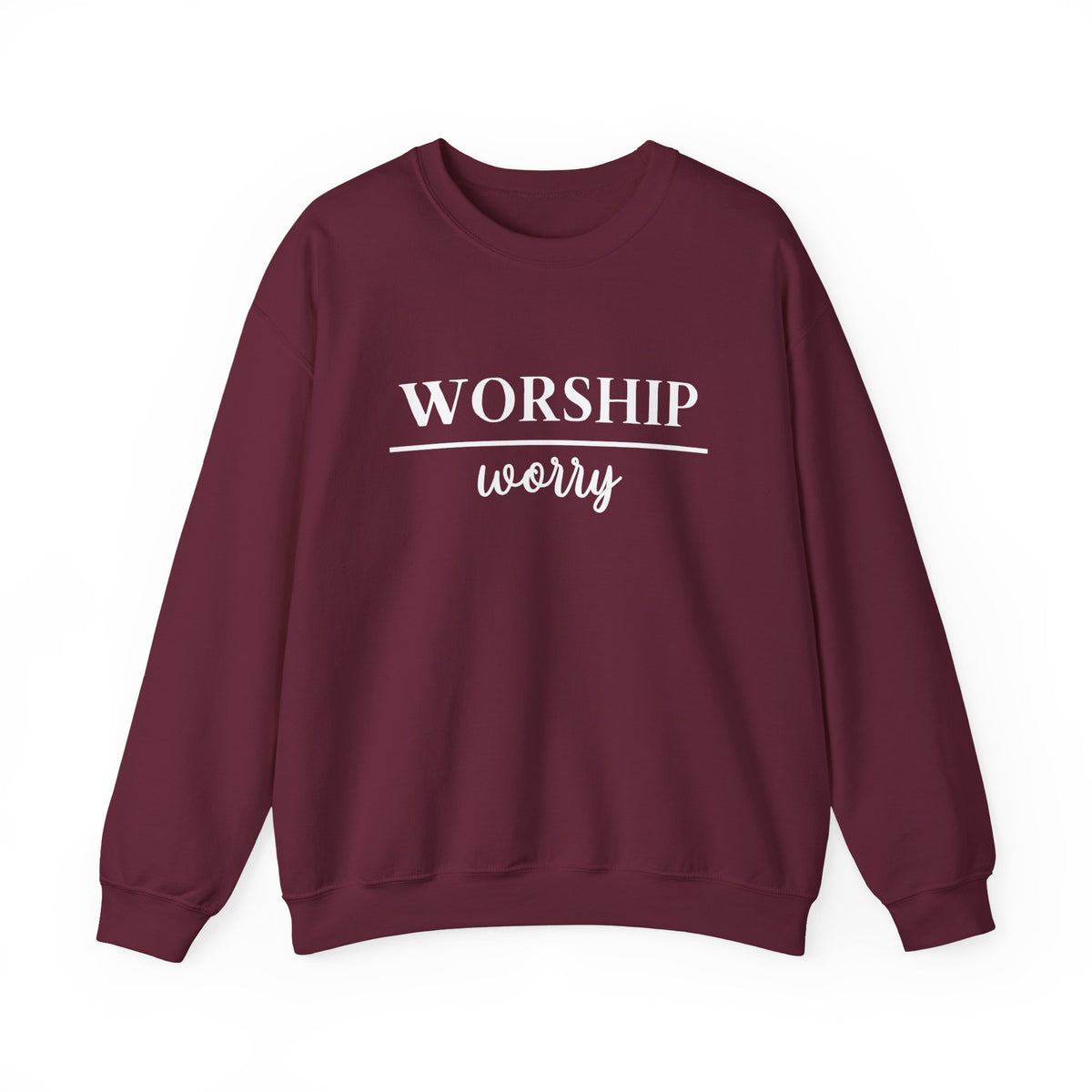 Worship Over Worry Crewneck Sweatshirt — Fall Colors Christian Faith Encouragement Pullover