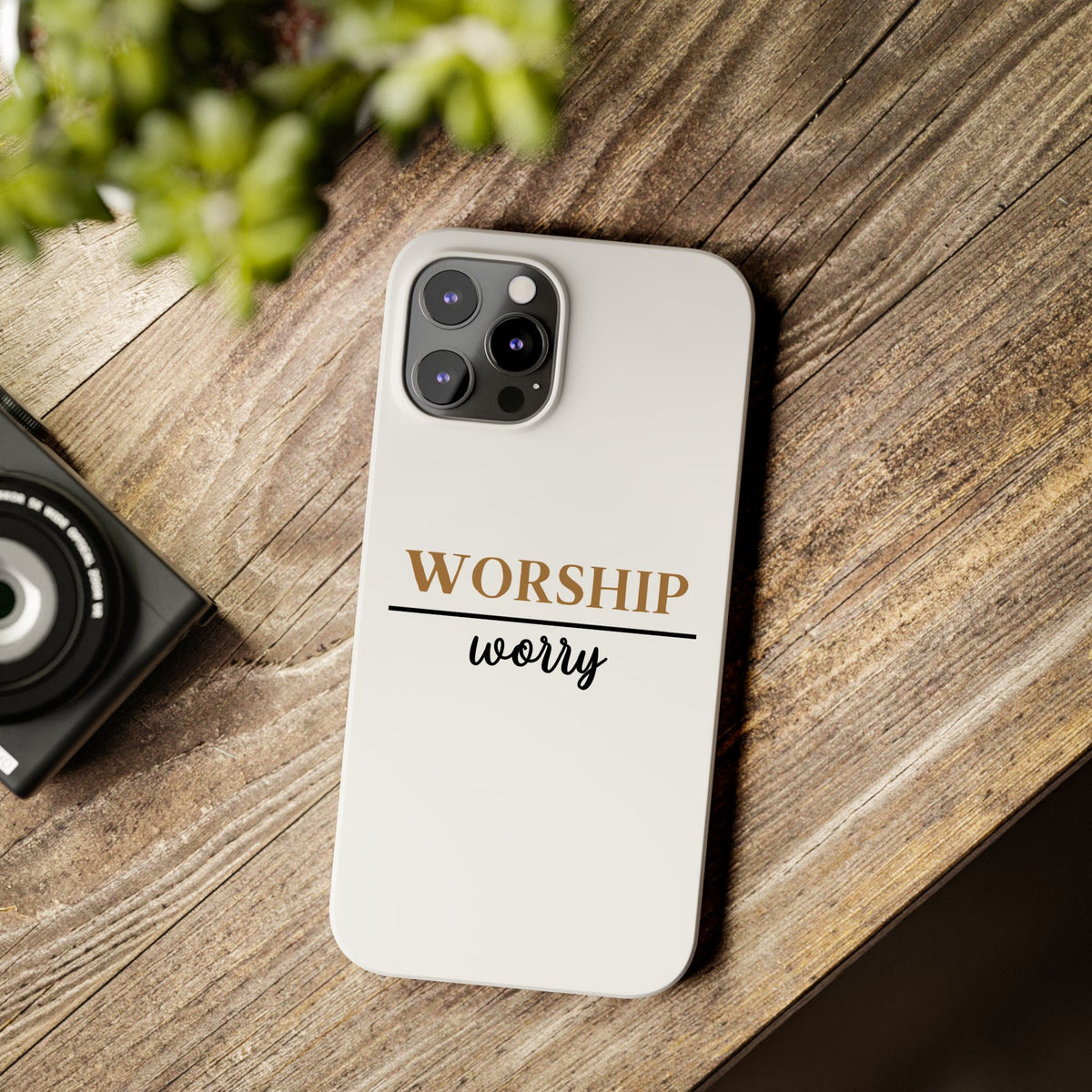 Worship Over Worry Slim Phone Case — Inspirational Christian Scripture Phone Cover