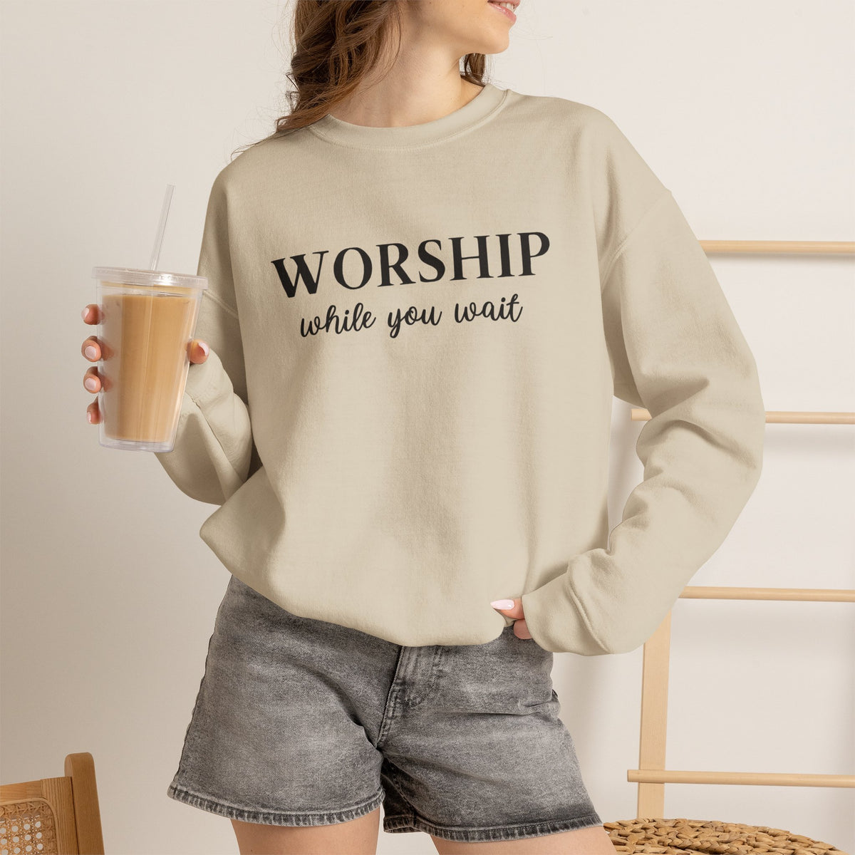 Worship While You Wait | Crewneck Sweatshirt