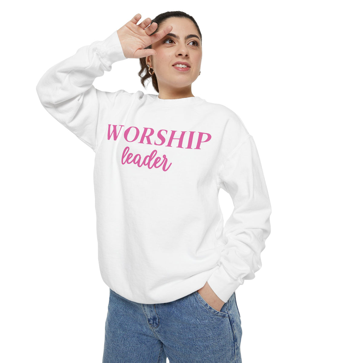 Worship Leader Sweatshirt — Pink Script Church Crewneck