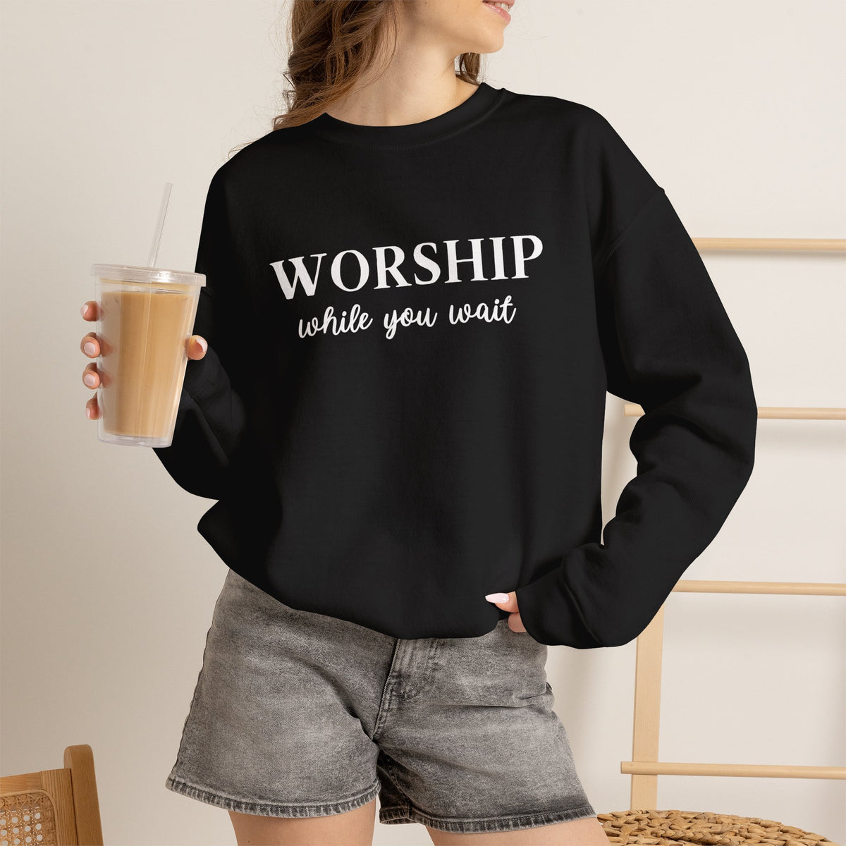 Worship While You Wait | Crewneck Sweatshirt