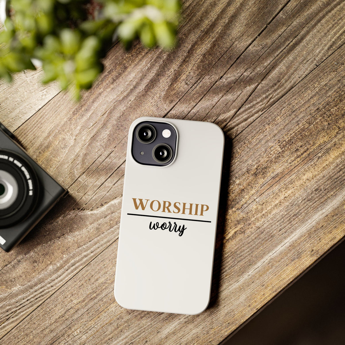Worship Over Worry Slim Phone Case — Inspirational Christian Scripture Phone Cover