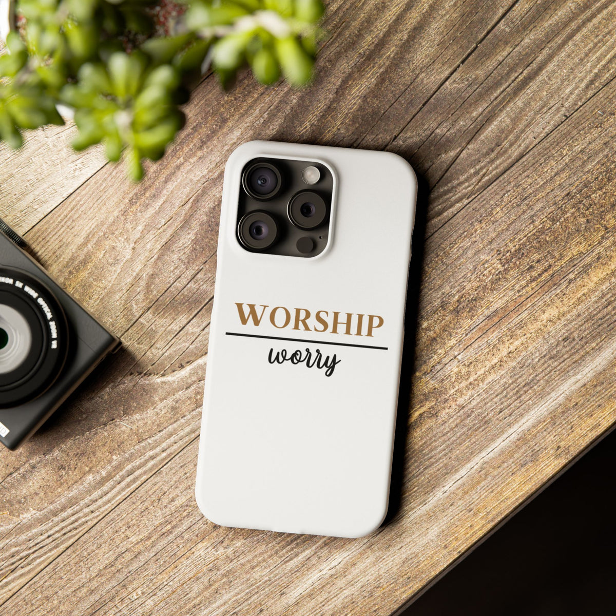 Worship Over Worry Slim Phone Case — Inspirational Christian Scripture Phone Cover