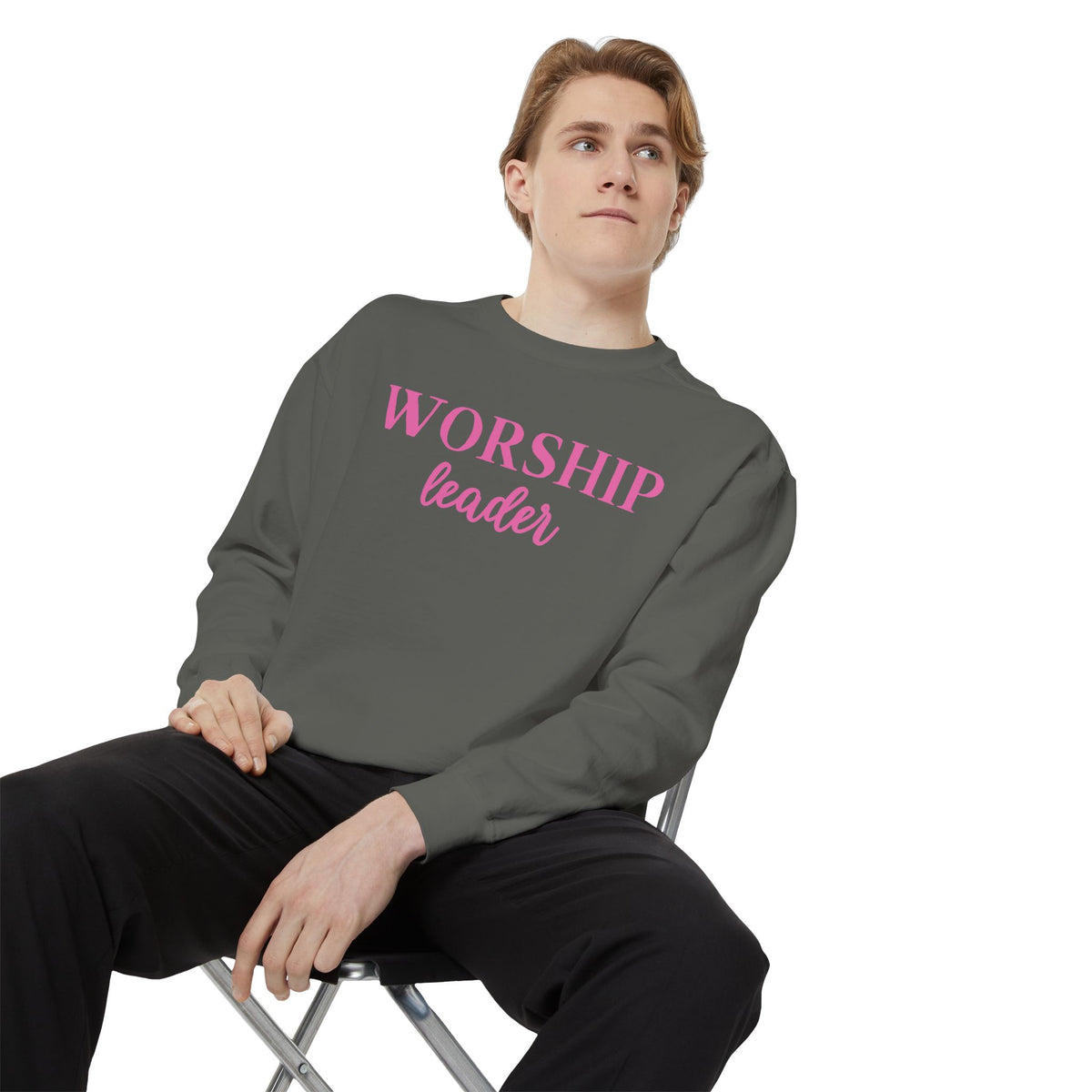 Worship Leader Sweatshirt — Pink Script Church Crewneck