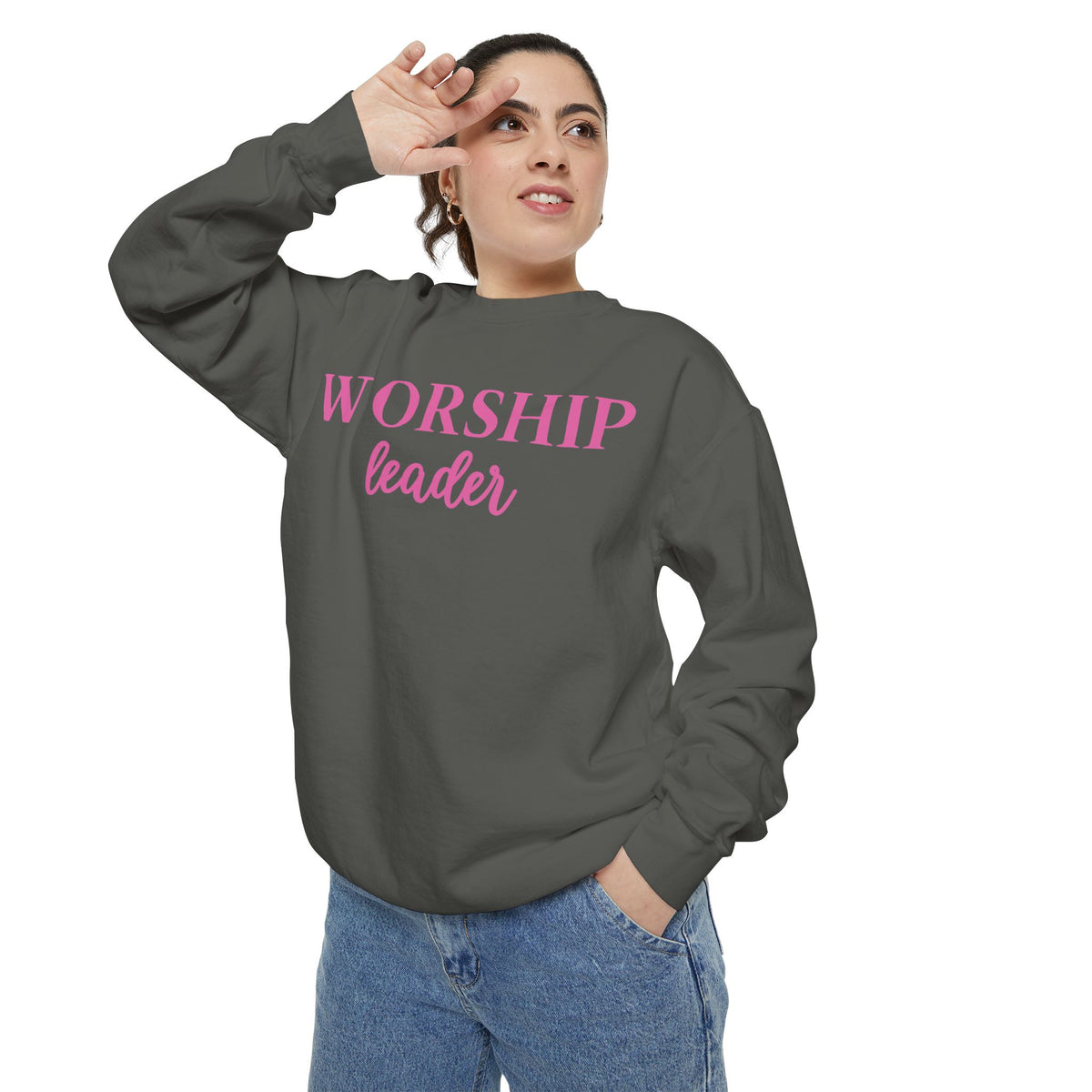 Worship Leader Sweatshirt — Pink Script Church Crewneck