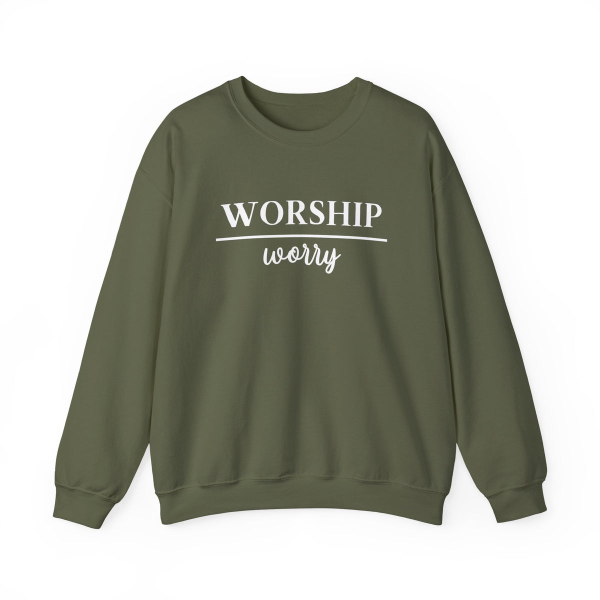 Worship Over Worry Crewneck Sweatshirt — Fall Colors Christian Faith Encouragement Pullover