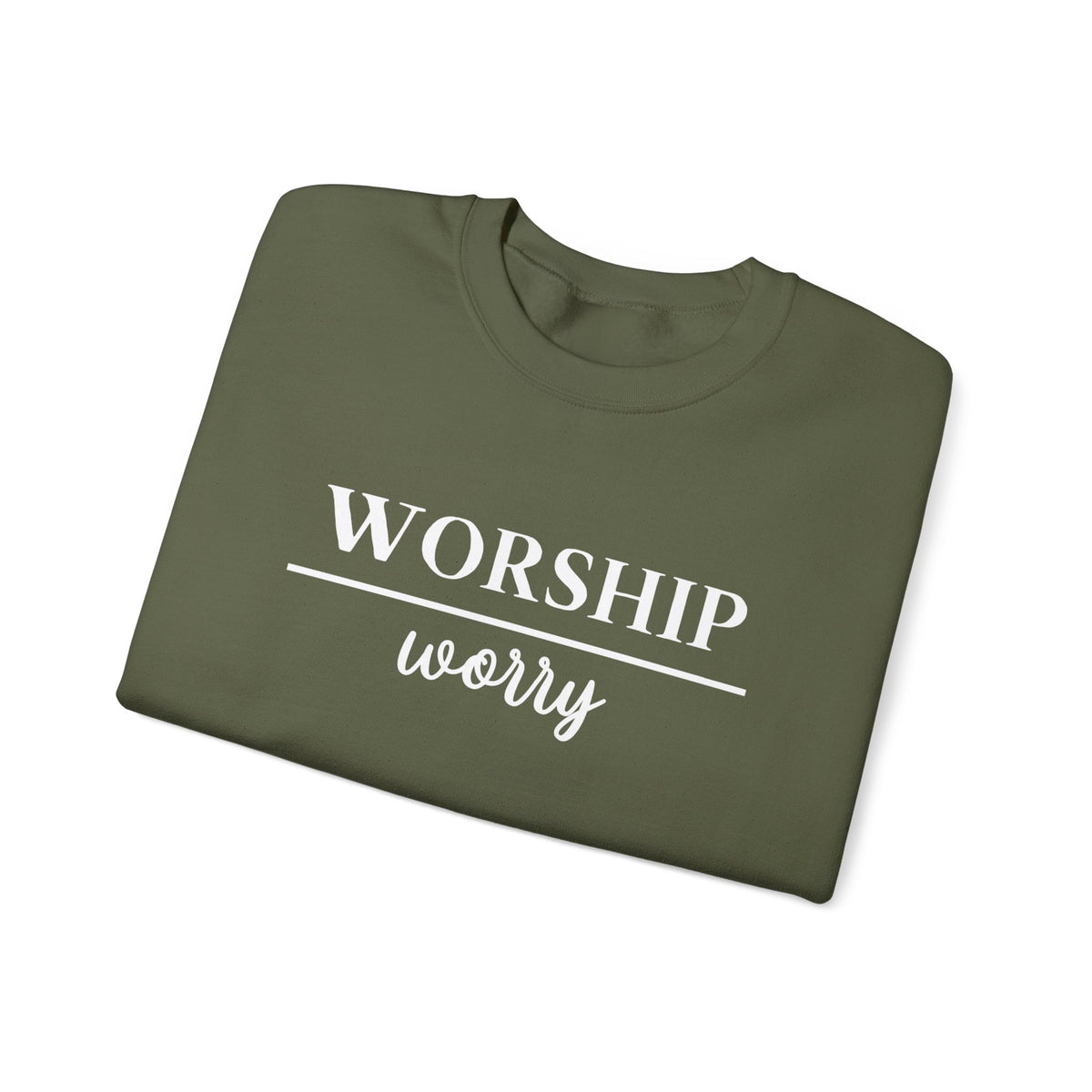 Worship Over Worry Crewneck Sweatshirt — Fall Colors Christian Faith Encouragement Pullover