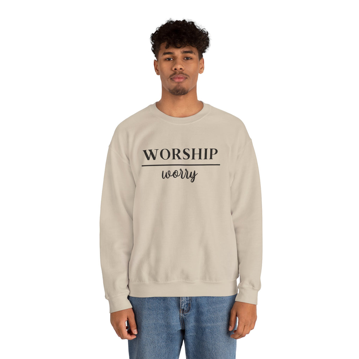 Worship Over Worry Crewneck Sweatshirt — Fall Colors Christian Faith Encouragement Pullover