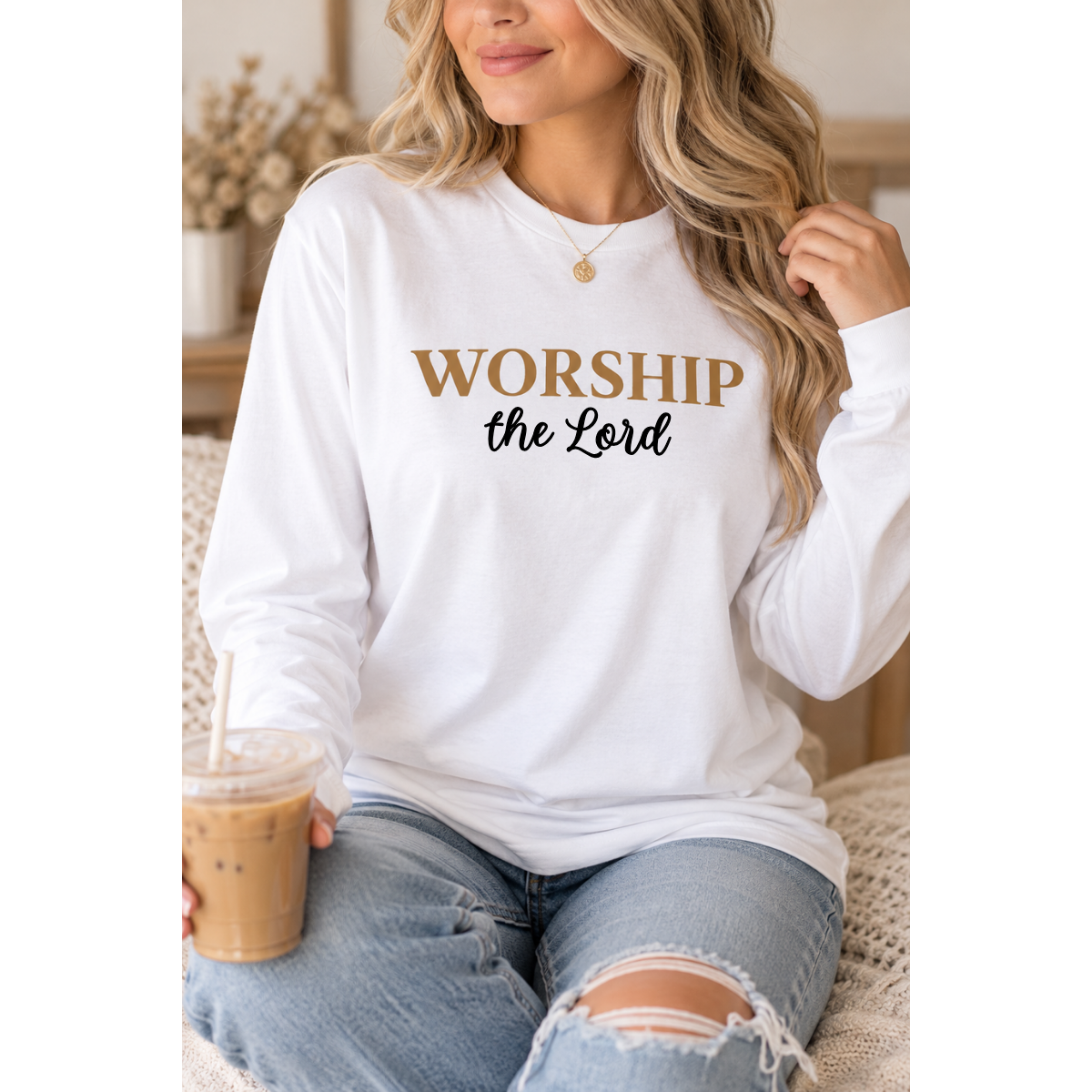 Worship the Lord Long Sleeve Tee — Christian Faith Graphic Shirt