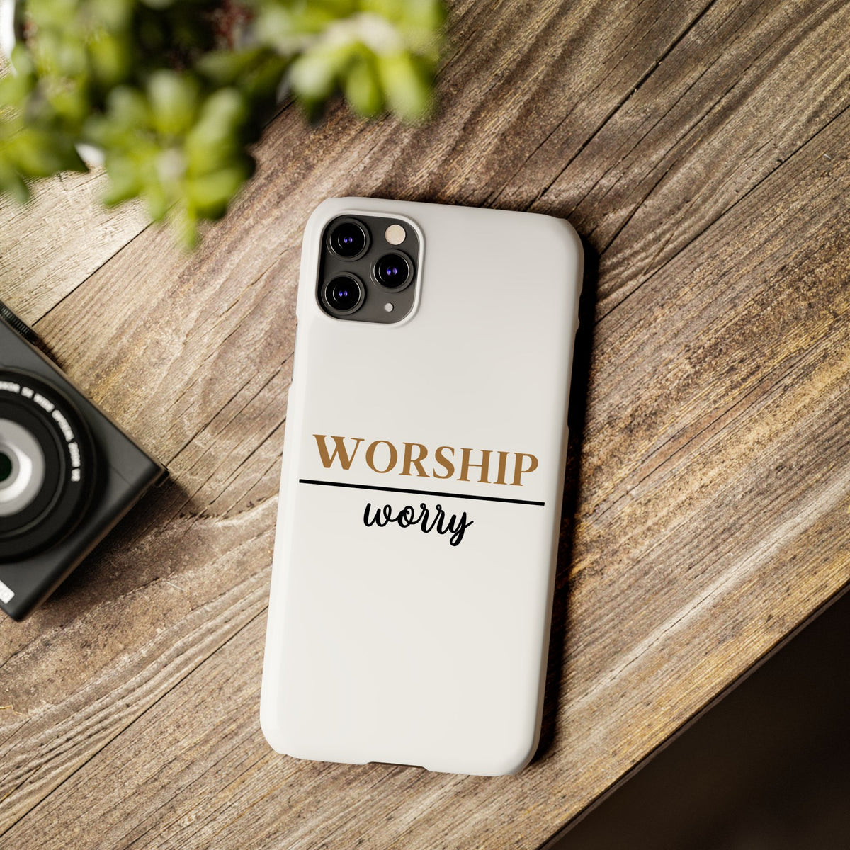 Worship Over Worry Slim Phone Case — Inspirational Christian Scripture Phone Cover