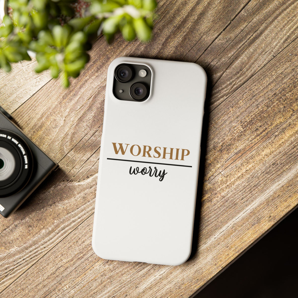 Worship Over Worry Slim Phone Case — Inspirational Christian Scripture Phone Cover