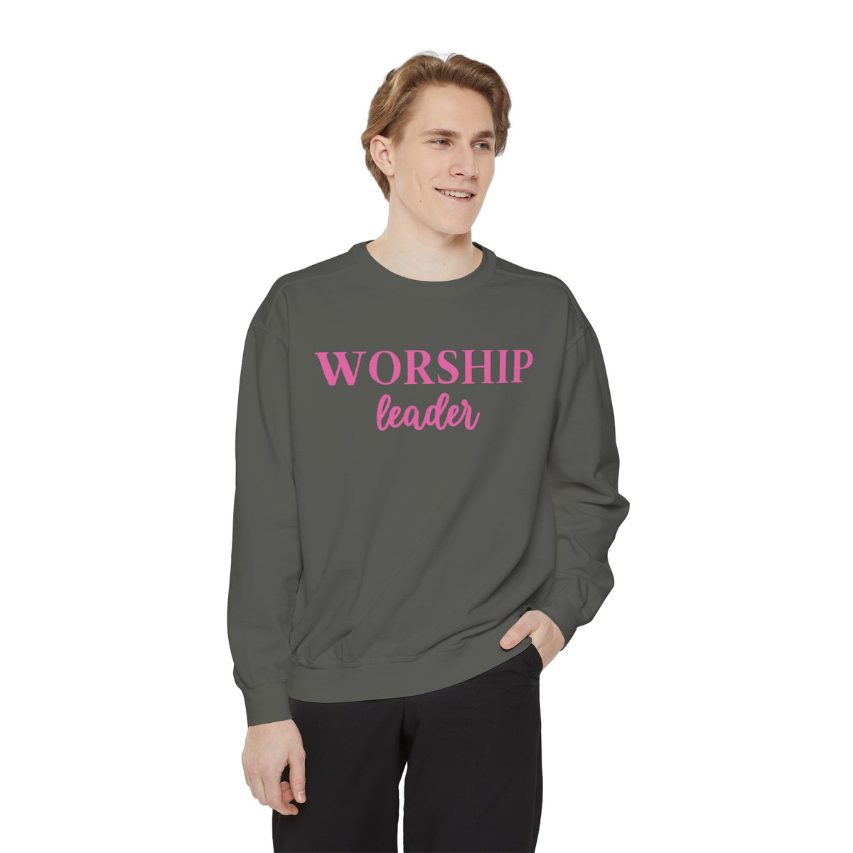 Worship Leader Sweatshirt — Pink Script Church Crewneck