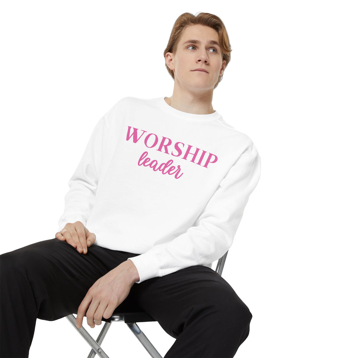 Worship Leader Sweatshirt — Pink Script Church Crewneck