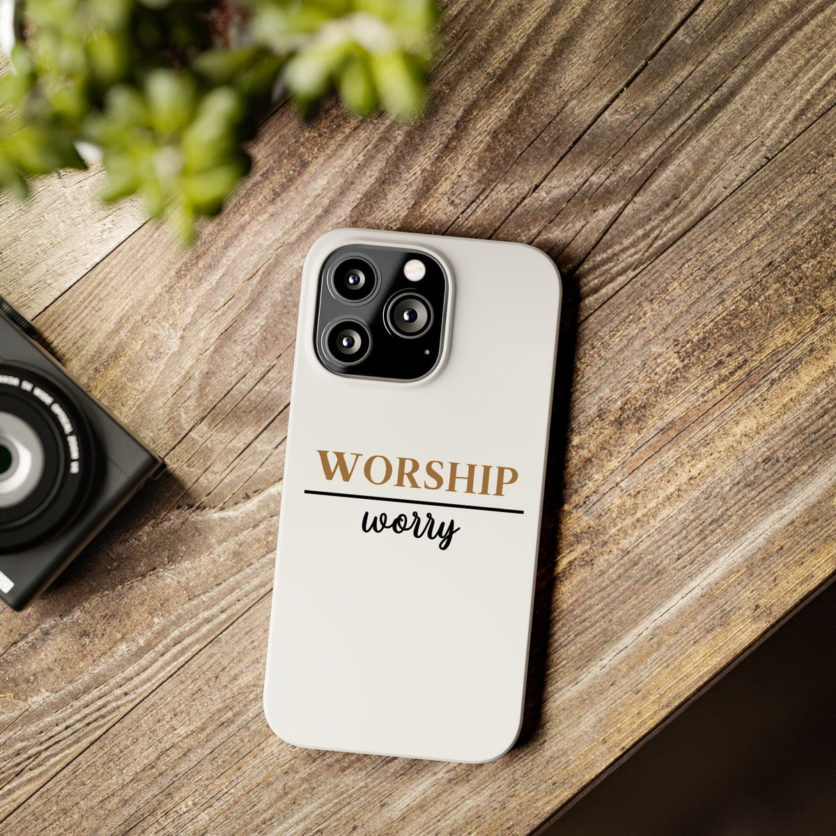 Worship Over Worry Slim Phone Case — Inspirational Christian Scripture Phone Cover