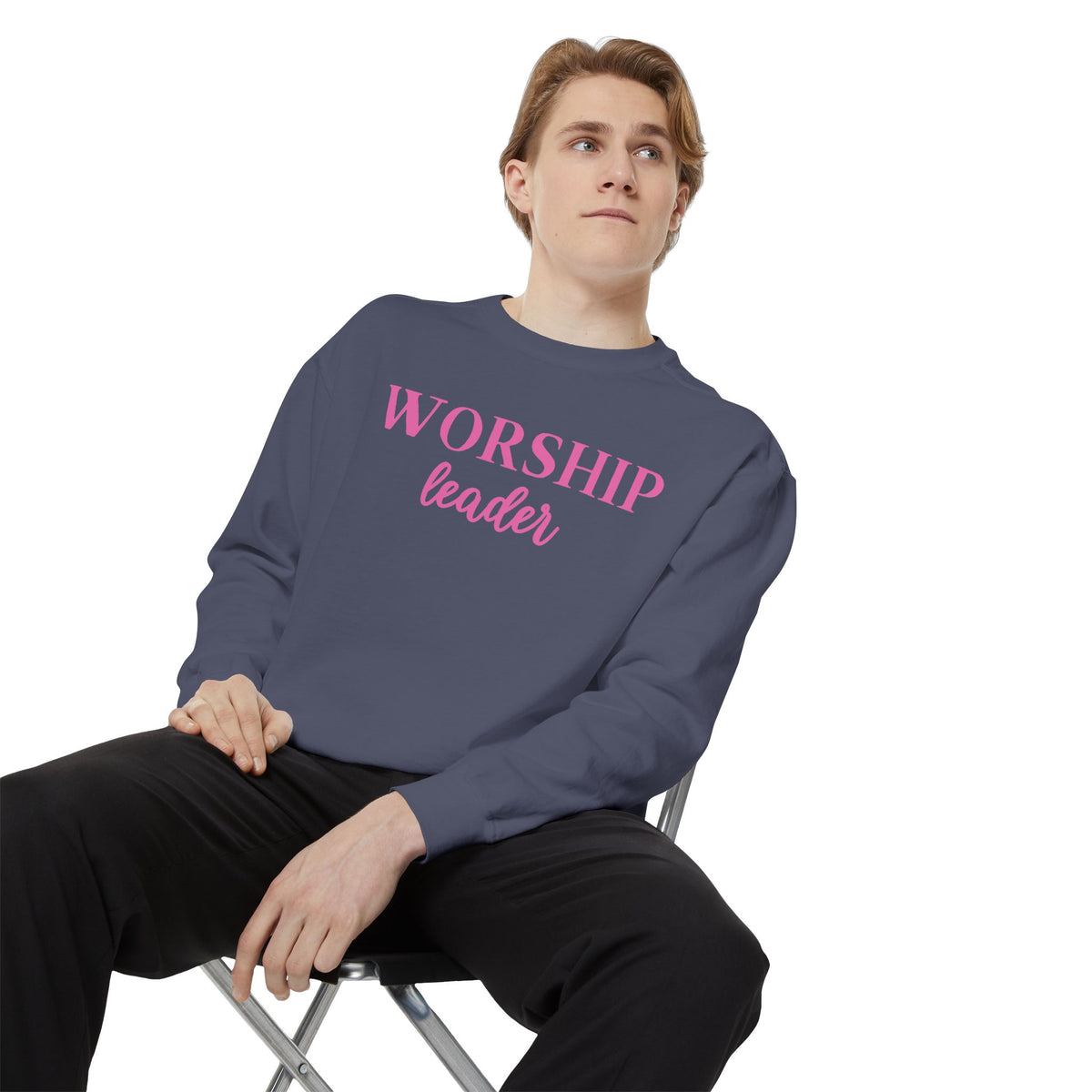 Worship Leader Sweatshirt — Pink Script Church Crewneck