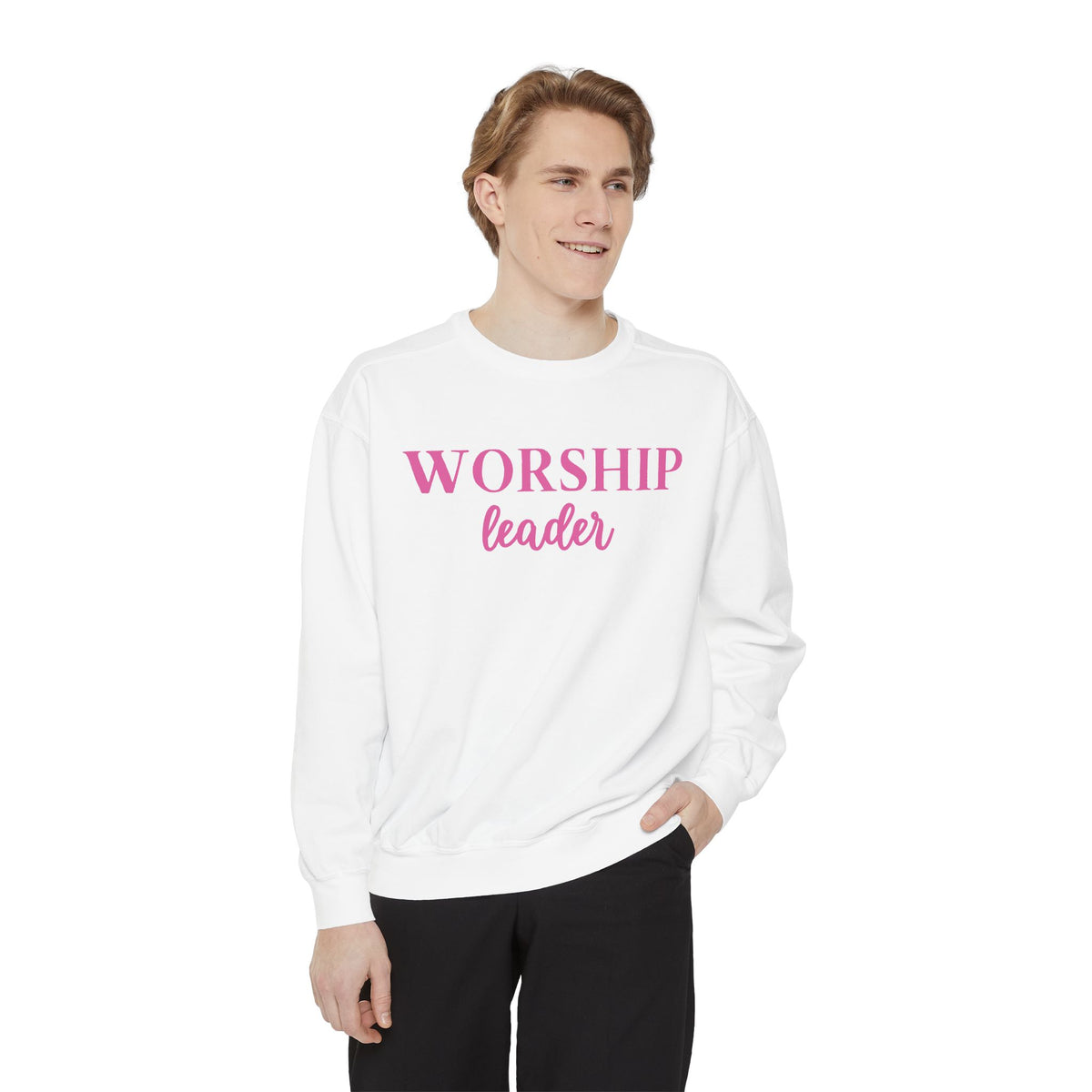 Worship Leader Sweatshirt — Pink Script Church Crewneck