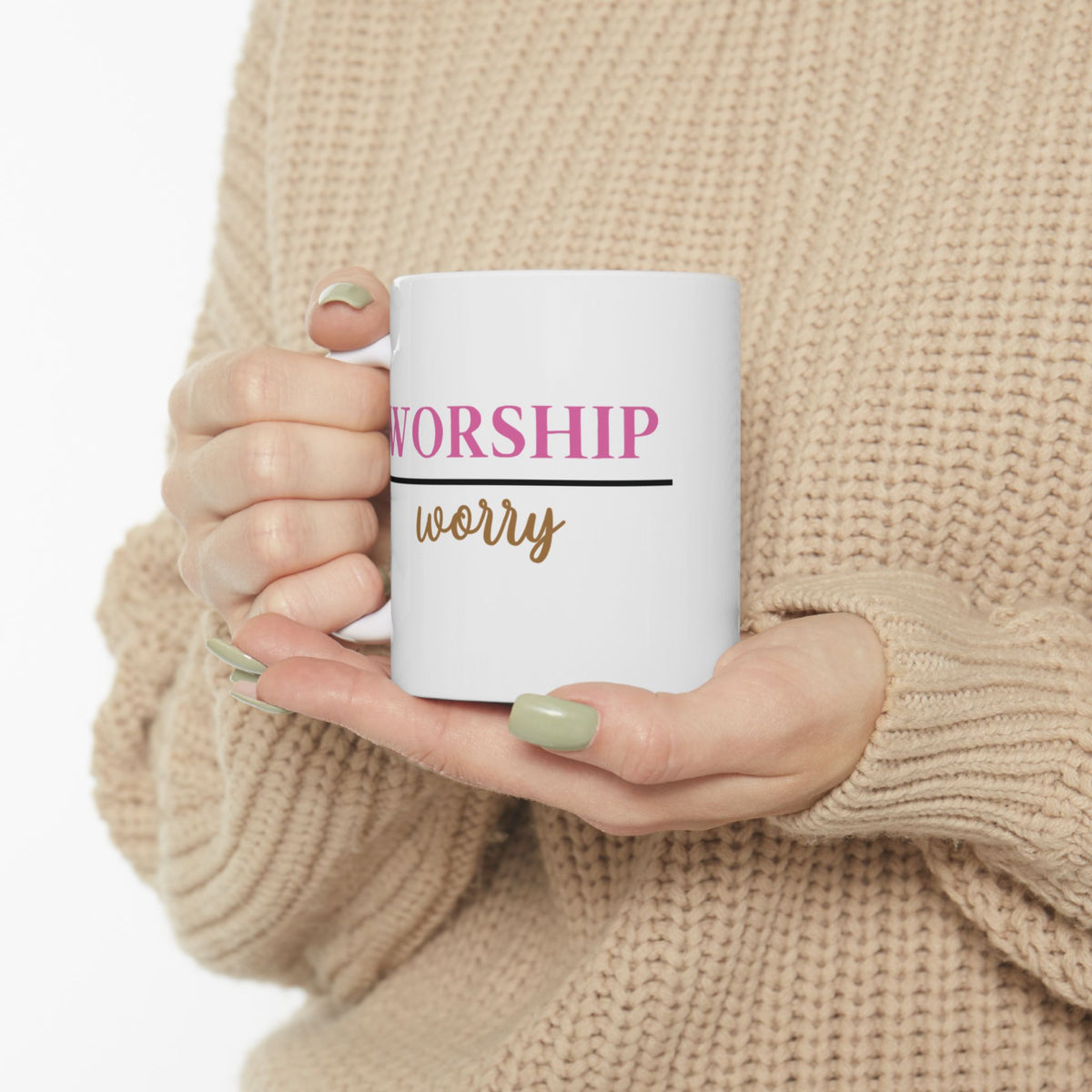 Worship Over Worry Ceramic Mug — Quote Coffee Cup for Church, Ministry & Faith Gifts (11oz/15oz)