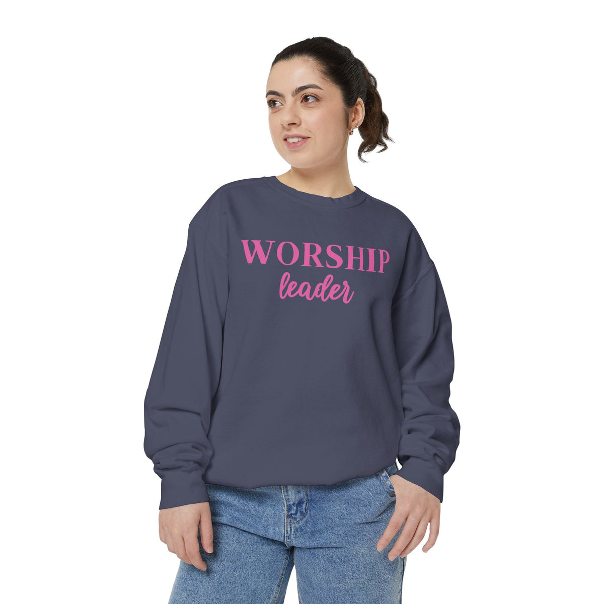 Worship Leader Sweatshirt — Pink Script Church Crewneck