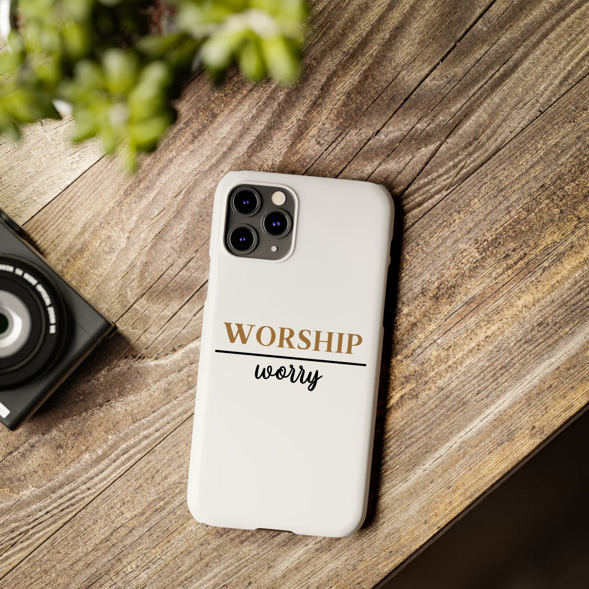 Worship Over Worry Slim Phone Case — Inspirational Christian Scripture Phone Cover