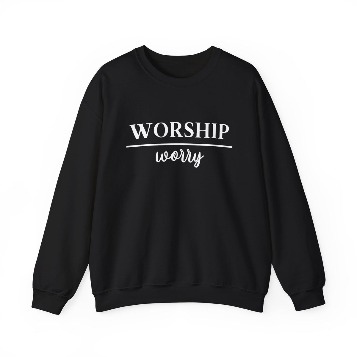 Worship Over Worry Crewneck Sweatshirt — Fall Colors Christian Faith Encouragement Pullover