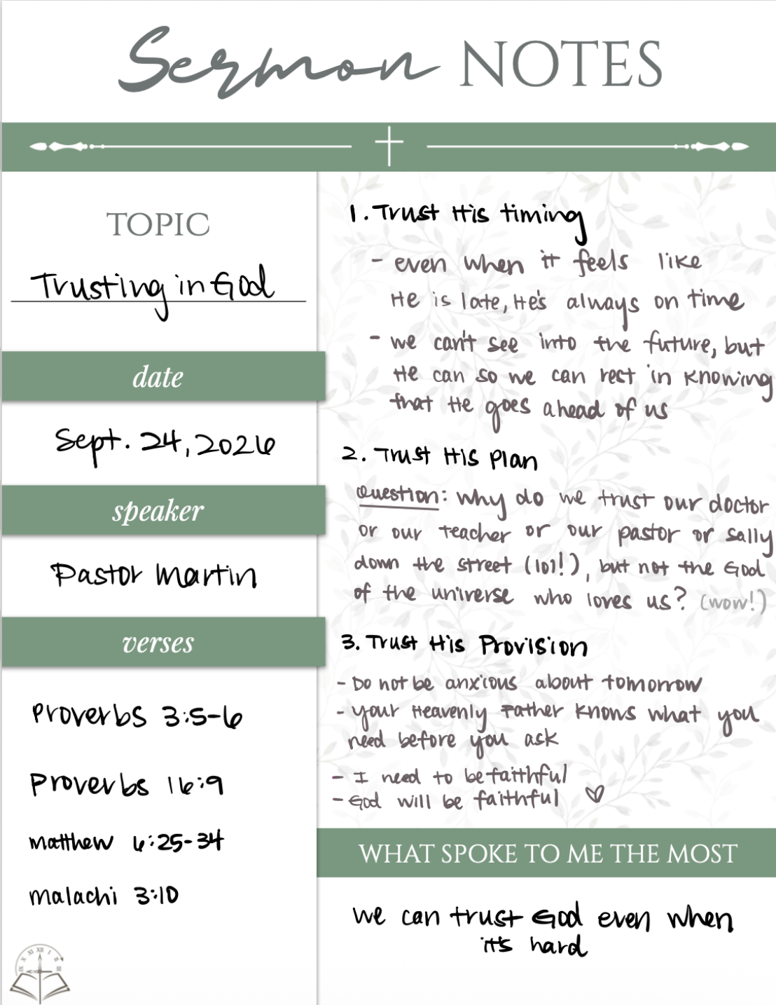 Sermon Notes Template - Floral Collection | 6 Reusable PDF Templates