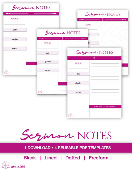 Sermon Notes Template – Original Collection | 4 Reusable PDF Templates